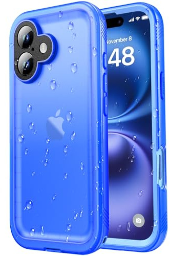 SPORTLINK Cover per iPhone 16 Impermeabile 360 Gradi Antiurto, Blu | Militare Protettiva Rugged Resistente Custodia Antipolvere Subacquea IP68 Waterproof, Fotocamera/Schermo Doppia Protezione