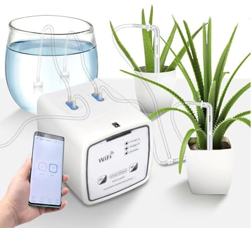 Sistema de riego automático de Doble Bomba de Doble Bomba WiFi para 20 Plantas en macetas, Puede la Bomba de Control Remoto A y Bomba por Separado, Kit de riego de Auto Goteo de Bricolaje