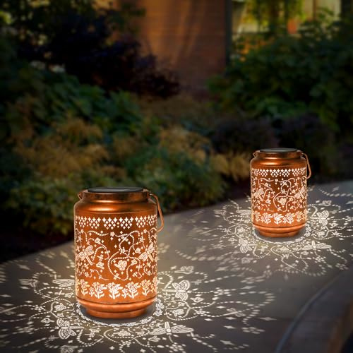 2 Pack Dragonfly Solar Lanterns for The Garden Solar Lights LED Outdoor Waterproof, Metal Light Decorative Garden Ornaments Dragonfly Gifts Birthay Gifts for Women Mum Grandma