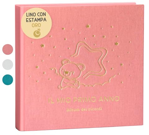 Album Nascita Bambina e Bambino Il Mio Primo Anno Copertina In Lino e 75 Pagine + Adesivi | Libro Ricordi Neonato Ideale per Regali Nascita Bimba/o | Album Fotografico Neonato per Regali Baby Shower