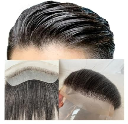 Herrenhaar HD Unsichtbarer Lace Front Haaransatz 4cm x 18cm Männer Stirn Haaransatz Toupet Lace Front PU Rückseite Haaransatz 1B# Menschliches Haar Gemischt 20% Graues Haar Mann Haarteile Alltagsperüc