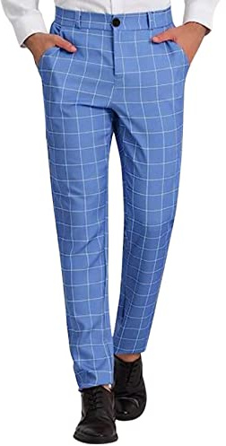 Mens Checked Trousers Casual Smart Mens Office Trousers Regular Fit Fancy Mini Checked Trouser Tapered Leg Plaid Chinos Dress Work Pants Formal Prom Slacks Flat-Front Office Pants Stretch Golf Pant