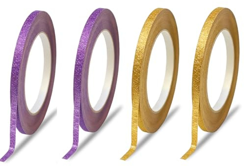 FHRYNA 4 Rouleaux Washi Tape, Ruban de Masquage, 5mm*50m, Masking Tape, Scotch de Masquage, Grande Conformabilité, Vernissage, Automobile, Résistant aux Hautes Températures (Or et violet)