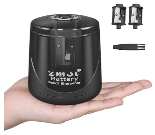 Batteridriven elektrisk pennvässare, snabb skärpa, lämplig för nr.2/färgpennor (6–8 mm), skola/klassrum/kontor/hem (2 AA-batterier, 2 ersättningsblad och 1 borste ingår)