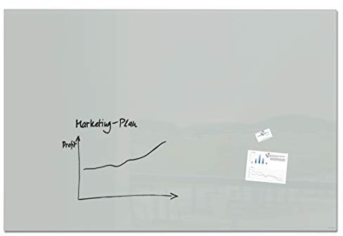 SIGEL GL231 Großes Premium Glas-Whiteboard 180x120 cm grau hochglänzend, SGS geprüft, einfache Montage, incl. 2 starke Magnete, Glas-Magnettafel Artverum