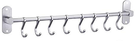 YunNasi Barre de Cuisine Murale 50cm en Aluminium Barre de Suspension pour Ustensiles de Cuisine avec 8 Crochets Porte-Casserole Mural Adhésif pour Salle de Bain, Chambre