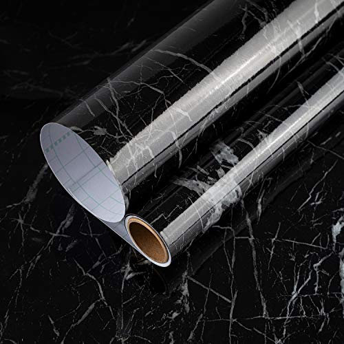 TOTIO 15.75 x 118.11inch Self Adhesive Wallpaper Black Marble Contact Paper Kitchen Worktop Covering Waterproof Tile Stickers Vinyl Furniture Stickers for Kitchen Counter Table Desk