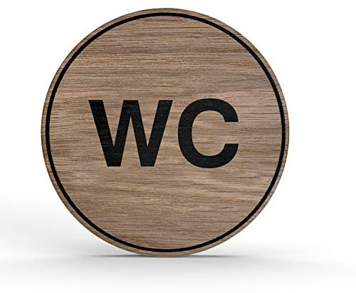 Holz-Türschild Piktogramm WC Toilette - Hinweisschild aus Eichenfurnier - rund Ø 10cm, eiche - Für Ihre Tür & Wand - Inkl. Klebepad - Betriebsausstattung24®