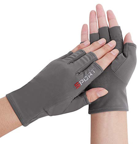 TINAYAUE Guanti da guida a mezze dita, da uomo, in tessuto fresco, traspirante, leggero, antiscivolo, senza dita, guanti da ciclismo, antiurto, protezione UV, guanti per moto, escursionismo, corsa