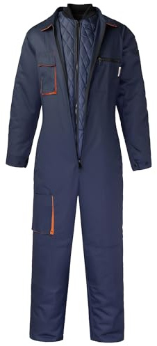 Yukirtiq Homme 2 in 1 Salopettes de Travail Hiver Chaud Rembourré Combinaisons Manche Longue de Travail Combinaison Double Pantalon
