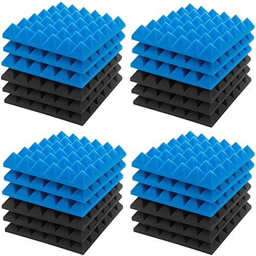 Schwarz/Blau Schaumpyramide, 12 Stück 30x30x5cm Schalldämmende Polsterung, noppenschaumstoff selbstklebend, hochdichtem, feuerfest Keil Studio, Wandaufkleber, Studio