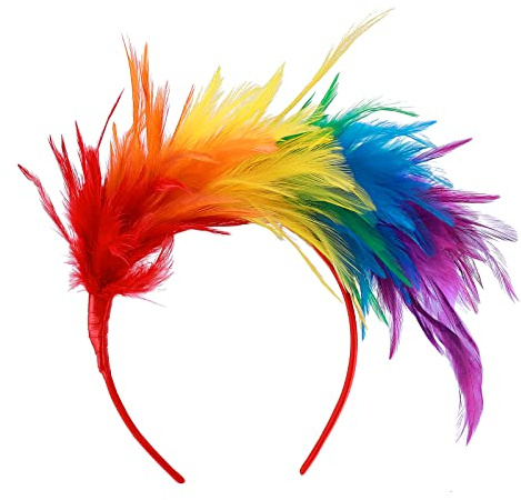 Fascinator Cerimonia Donna Cerchietti Fascia di Piume Anni '20 Arcobaleno Affascinante Costume da Pappagallo Copricapo di Piume per Matrimoni Tea Party Cerchietto Accessori per Capelli da Cerimonia
