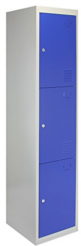 Taquilla Metálica para Montar con 3 Puertas Azules 45x38x180cm con Estantes llaves Imanes Portatarjetas Nombre Número Armario Casillero Metalico Blue Metal Locker Escuela Gimnasio Vestuario y Oficina