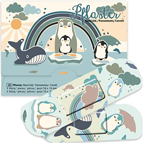 Lot de 10 pansements pour enfants « Famille de pingouin » - Cadeau ou petit cadeau pour enfants - 14636 - Penguin animaux marins