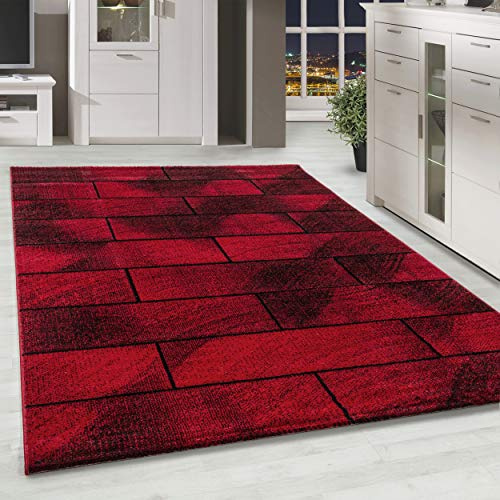 HomebyHome Teppich Wohnzimmer 140x200 cm Rot Wand Design - Schlafzimmer Teppich Kurzflor Extra Weich Pflegeleicht Teppiche für Küche Esszimmer Jugendzimmer Kinderzimmer - Carpet Living Room