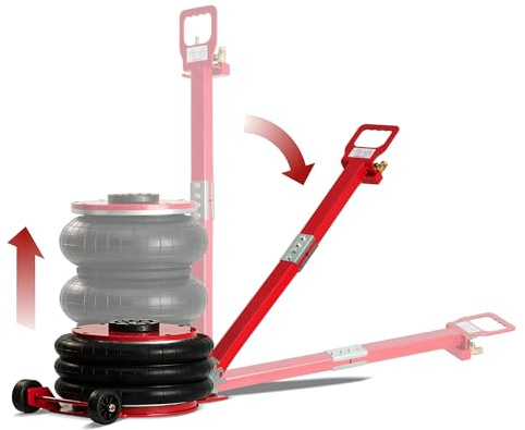 BullsArmor Air Jack 5 Ton (11,000 lbs) Capacity - Heavy Duty Triple Bag Pneumatic Air Bag Car Jack for Rapid Lift (Lifting Height Range: 5.9 – 15.8 inches) with Adjustable Handle – Lava Red