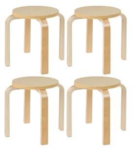 Home4You Kinderhocker Sitzhocker | 4er Set | Birkenholz | Naturfarben