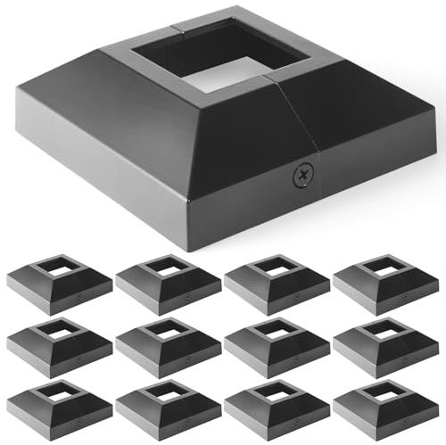 WOCEPU Aluminum Deck Post Base Cover for 2 Post Floor Flange, Flange Base Shoe for Railings, Post Skirt Cover (2X2, Black, 12)