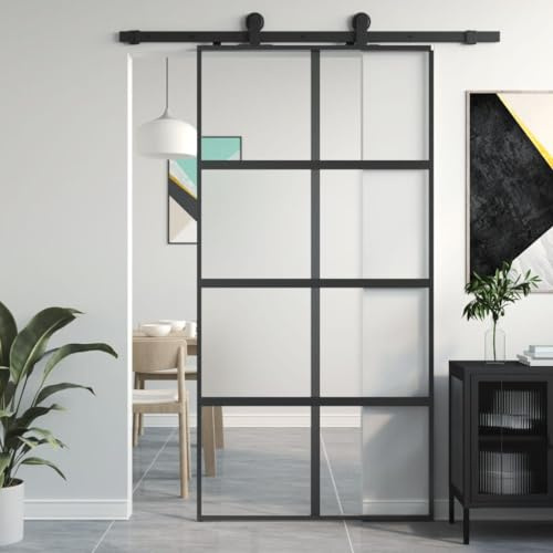 NITCA Porta Scorrevole Esterno Muro in Vetro Temperato e Alluminio, per Bagno Cucina Studio, Nero, Tipo 1 102.5 x 205 cm