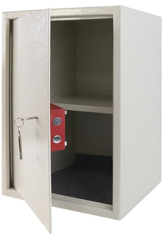 NAIZY Safe Tresor 35 x 50 x 31 cm Möbeltresor Doppelbartschloss Wandtresor Wandsafe Ink. 2 Schlüssel & Befestigungsschrauben Schranksafe Geldtresor für Zuhause, Beige