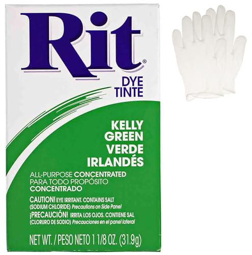 All Purpose Concentrated Rit Dye Powder Single Pack with Plastic Gloves for Clothing, Décor, and Crafts – Kelly Green