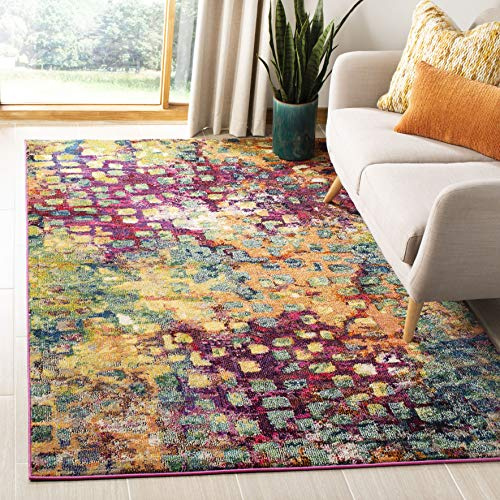SAFAVIEH Boho Teppich für Wohnzimmer, Esszimmer, Schlafzimmer - Monaco Collection, Kurzer Flor, Pink und Multi, 120 x 120 cm