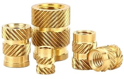 Messing-Hotmelt-Einsatzmuttern, Heizform-Kupfer-Gewindeeinsätze, Mutter SL-Typ, Doppel-Twill-Rändel-Einspritz-Messingmutter M2 M3 (Color : 100PCS, Size : M3 X D5.0 X L4.5)