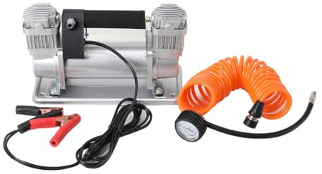 YILIKISS 12 V Reifenfüller - Heavy Duty Double Zylinder Direct Drive Metall Pumpe 150PSI, Air Kompressor mit Akku Klemme und 5 m Verlängerung Air Schlauch, SUVs/Vans/RVS