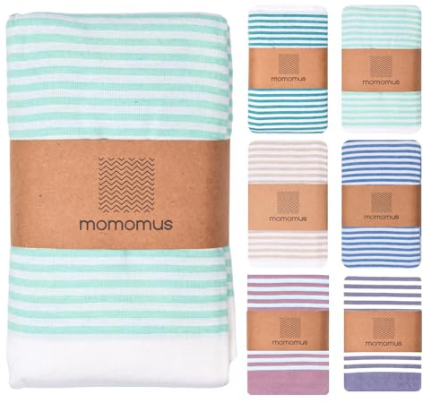 MOMOMUS Stranddecke XXL 210x240 cm, Fouta als Picknickdecke, Türkis