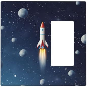 Wall Plate 2 Gang Switch Plate Rocket in Space Decorative Wall Plates Electrical Outlet Cover for Living Room Light Switch Cover Toggle Light Switch Plates Plug Cover Style K