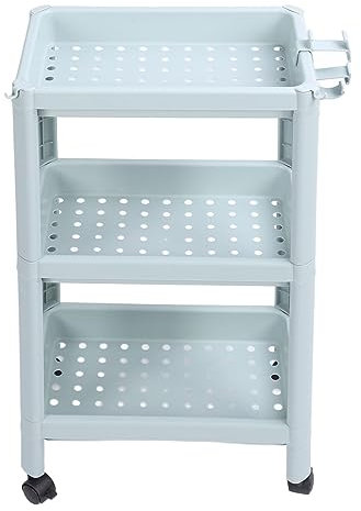 Otufan Badezimmer-Bodenregal, Badezimmer-Aufbewahrung, offenes Regal, Eckregal, Regale, Lagerregal, nordisches Blau (3 Layers (with Wheels))