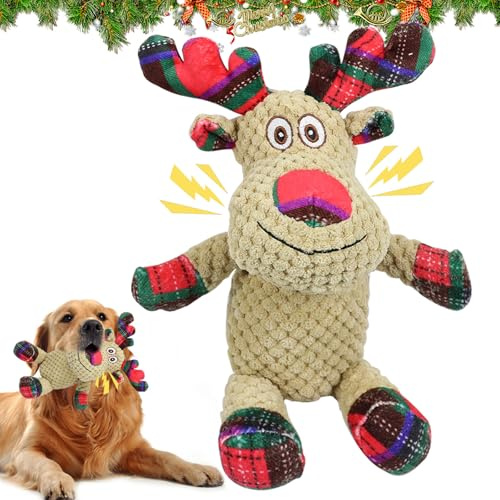 Jouet pour Chien Noel, Jouet Couineur de Noël pour Chien, Mâcher Jouet Interactif pour Chiots Chiens de Petite et Moyenne, Peluche Jouet Chiot Renne, Cadeaux de Noël pour Animaux de Compagnie