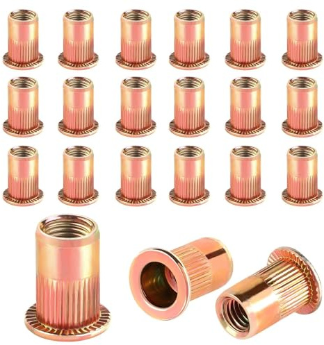 120 Pièces Insert Fileté Metal M8 Insert Fileté Ecrou a Sertir M8 en Acier au Carbone Zingué Écrous à Tête Plate Rivet Metal Fileté Ecrou Prisonnier Pour Métal Le Bois, Les Voitures et Les DéCorations