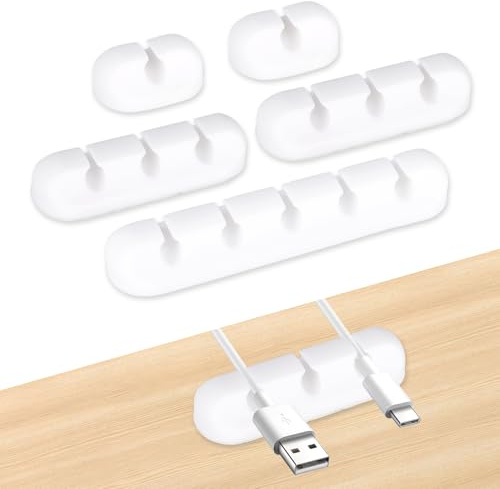 Bewudy 5 Stück Silikon Kabel Halter, Kabelhalter Kabelclips, Mehrzweck Kabelmanagement Kabel Organizer Set 3 Größen Silikon Klebehaken Kabelführung für Audiokabel Netzkabel USB Ladekabel (weiß)