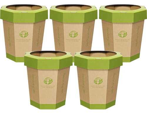 5-Pack Cestini di Cartone (12L) Riutilizzabili, Pieghevoli, Riciclabili, Senza Plastica- Cestini Spazzatura & Toilette di Emergenza per Bambini - Cestini per Ufficio, Camera da Letto, Uso in Movimento