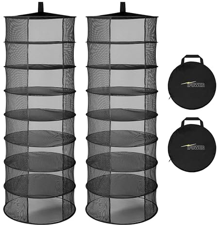 iPower Herb Drying Rack 8-Layer 2ft Mesh Hanging Net Dryer Collapsible with Opendoor, Pothook and Storage Bag, for Hydroponics Flowers, Buds, Fruits, Seafoods, Clothes, 2 Packs