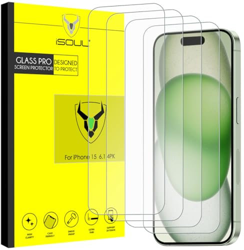 4-Pack Screen Protector for iPhone 15 6.1-Inch Tempered Glass Film [Ultra HD] [3D Touch] [Case Friendly]