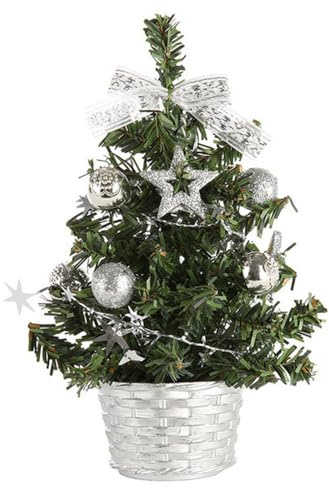 Youning Weihnachtsbaum Geschmückt Weihnachtsbaum Klein Geschmückt Weihnachtsdeko Mini Geschmückter Weihnachtsbaum Künstlich Kleiner Weihnachtsbaum Tisch Tannenbaum für Weihnachten Deko (20cm/Silber)
