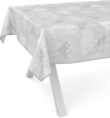 ANRO Wachstuchtischdecke Wachstischdecke Wachstuch Tischdecke abwaschbar Gartentischdecke Rund Oval Eckig 100x140cm mit Saum (Eingefasst) Herz Grau