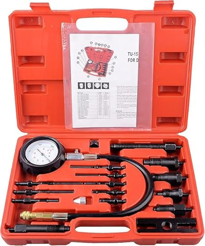Diesel Engine Compression Tester Kit with 0-1000 psi Gauge and Adapters Cylinder Pressure Test Tool Kit Diesel Injector Tester Check Cylinders in Diesel Car & Truck