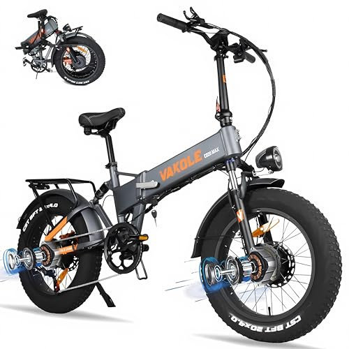 VAKOLE E-Bike Klapprad 20 Zoll Doppelmotor Elektrofahrräder mit 48V 20Ah Akku, 120Km Reichweite, 20x4.0 Reifen Fatbike für Herren Damen, Vollfederung mit Korb & APP