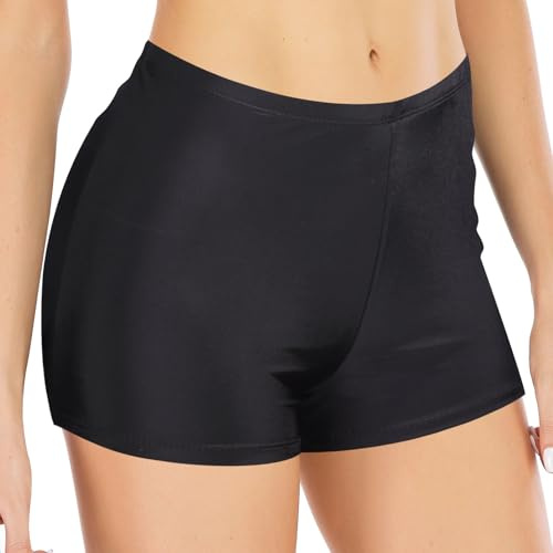 Swim Shorts Women High Waist Tummy Control Board Shorts Swimwear Bottoms Bikini Beach Boyleg Swimming Briefs (XL, Black)