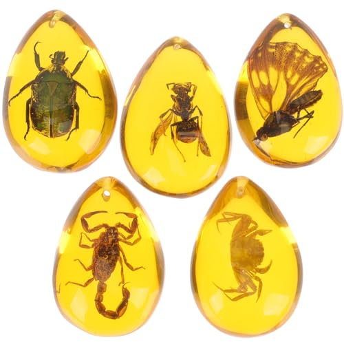 Cabilock 5stücke Resin Bernstein Anhänger Mit Natürlichen Insekten Schmetterling Biene Krebs Kreative Diy Schmuckstücke Für Handwerk Stilvolle Epoxidharz Anhänger Für Halsketten Und Dekorat