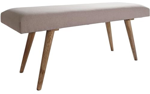 KADIMA DESIGN Sitzbank Stoff/Massivholz Bank Beige 117x51x38 cm im Retro Stil | 2er Polsterbank Flur | Gepolsterte Stoffbank Esszimmer Braun | Kleine Bettbank Baumwolle | Flurbank