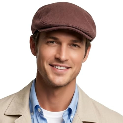 HIQIU Schiebermütze Herren aus Baumwolle mit Futter - Gatsby Flatcap Herren Newsboy Cap Schirmmütze Baskenmütze für Frühling, Herbst und Winter (DE/NL/SE/PL, Alphanumerisch, Einheitsgröße, Kaffee)