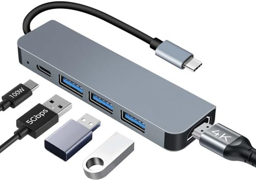 Hub USB C HDMI 4K PD 100W, 5 in 1 Docking Station USB C, 3 USB-A hub USBC, Adattatore USBC Dock per MacBook Pro/Air, iMac, iPad Pro, iPhone serie 16/15,Samsung