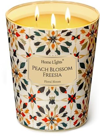 Home Lights Duftkerzen im glas groß 960g Soja Kerzen 3-Wick, Rauchfrei, 130h vollverbrannte Duftkerze Pfirsichblüte und Freesien