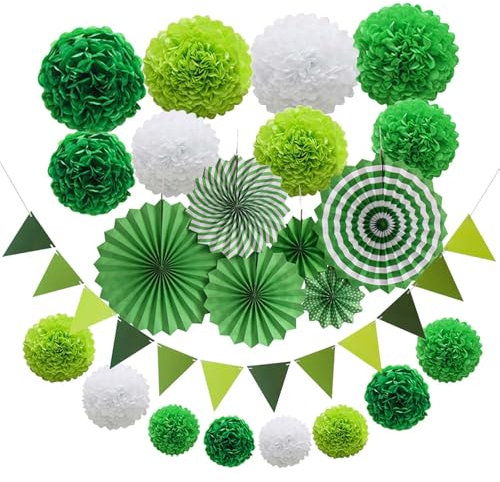 23PCS Fiori di Carta per Decorazioni, FORMVERSITY Ventaglio di Carta Verde, Decorazioni Compleanno, Bandierine Triangolo Colorate, Adatto per Festival, Feste, Matrimoni, Battesimi