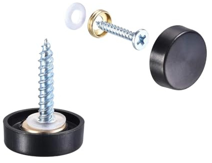 TA-VIGOR 4Pcs Mirror Screws, 16mm Stainless Steel Mirror Screws Cap Nail with Washers, Decorative Cap Covers Brushed Mirror Nails for Mirrors, Furniture Fittings, Tables, Wardrobes, Glass, Black