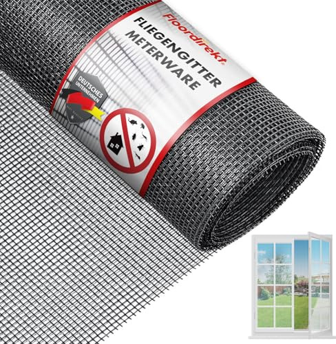 Floordirekt Mosquitera por metros, tela de fibra de vidrio, 80 cm x 15 m, malla protectora contra insectos, protección contra mosquitos, resistente a los rayos UV, para ventanas y puertas (negro)